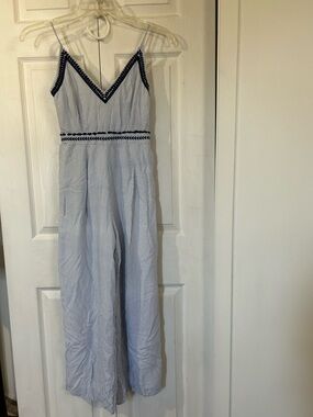 Japna Smocked back jumpsuit with light Blue Pinstripe Detail